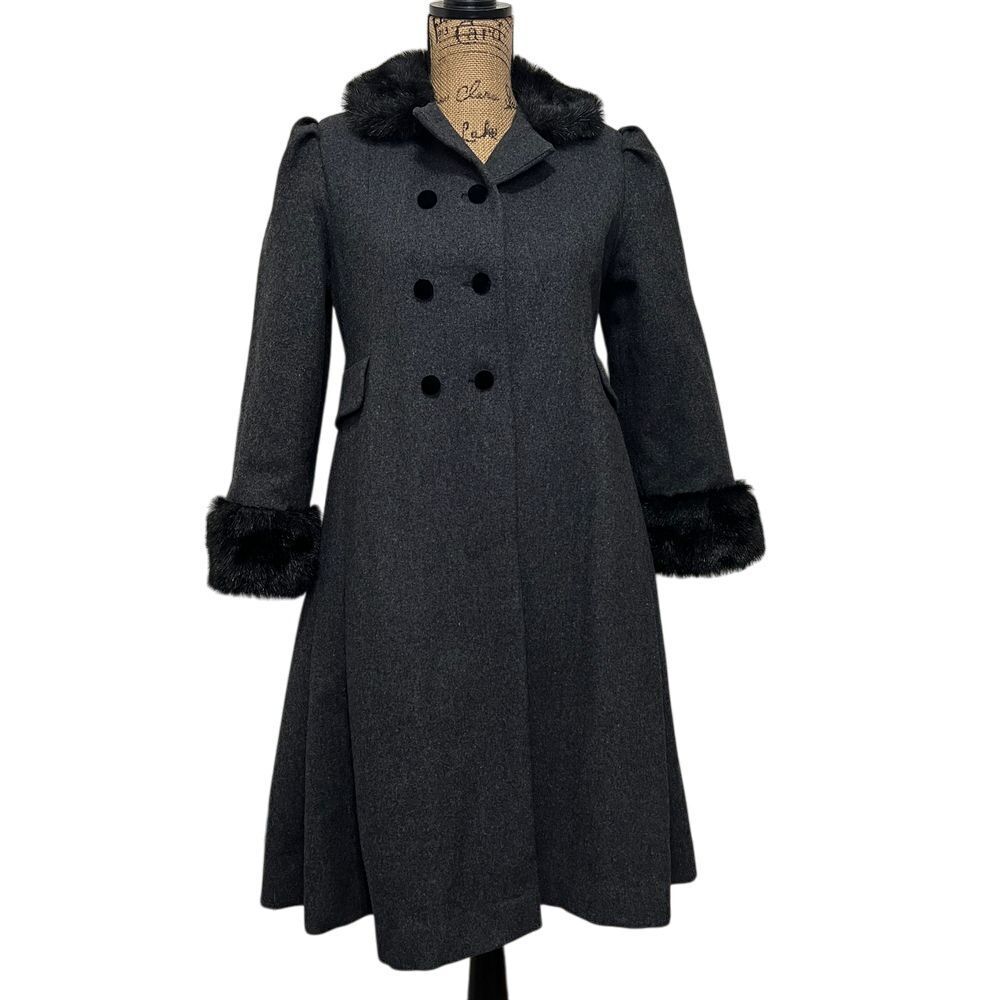 Rothschild Gray Pea Coat with Black Fur Trim